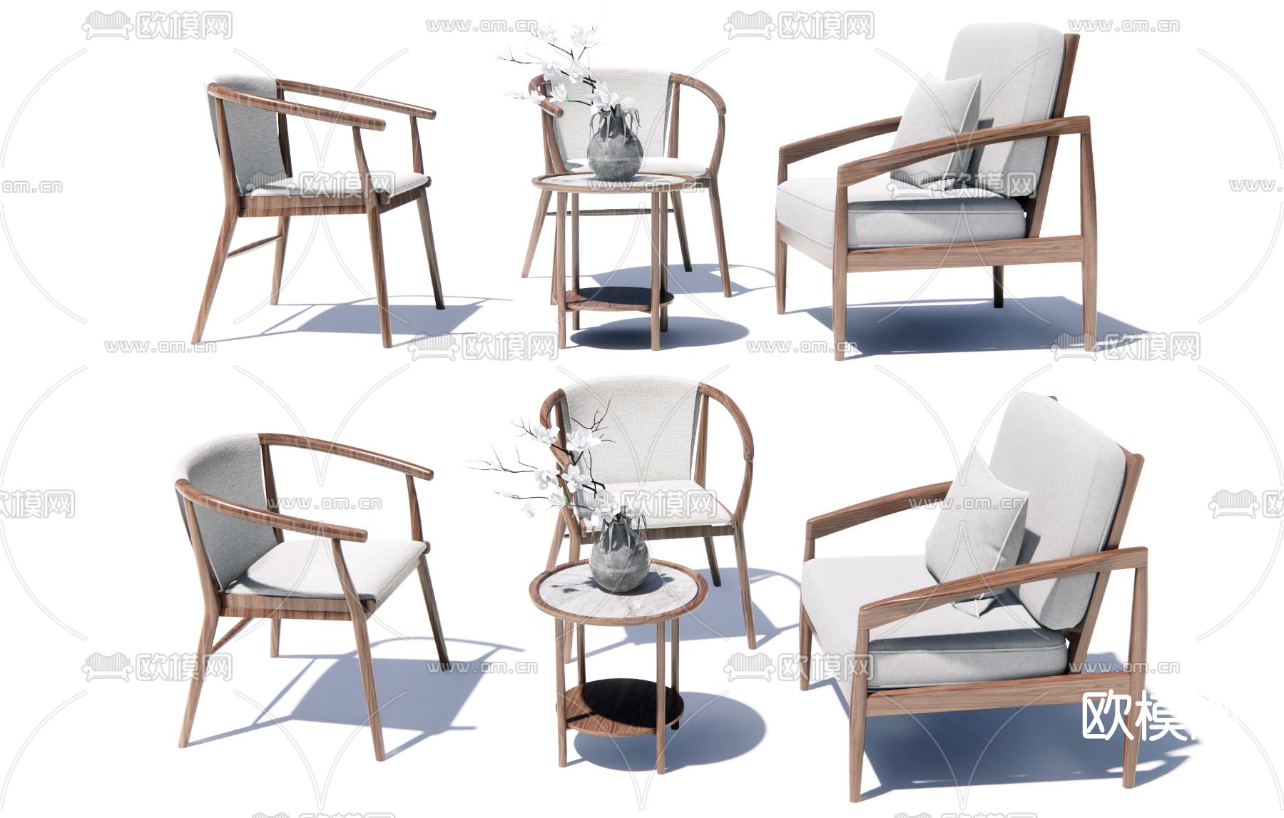 新中式实木休闲椅su模型下载（渲染图1）