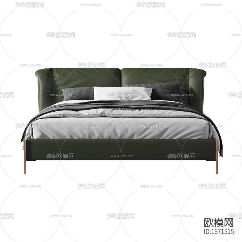 现代轻奢墨绿色皮革布艺双人床下载