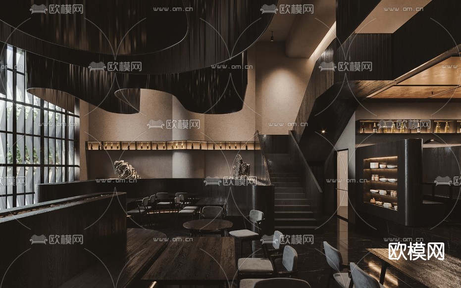 暗黑风 酒吧清吧3d模型下载(渲染图2)