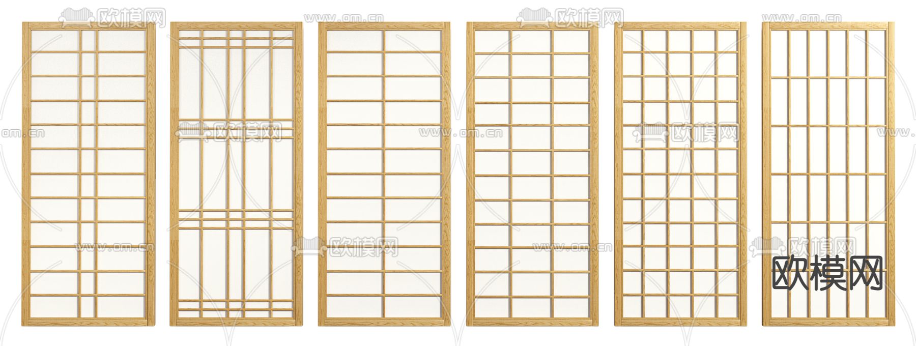 日式实木方格屏风隔断3d模型下载（渲染图2）