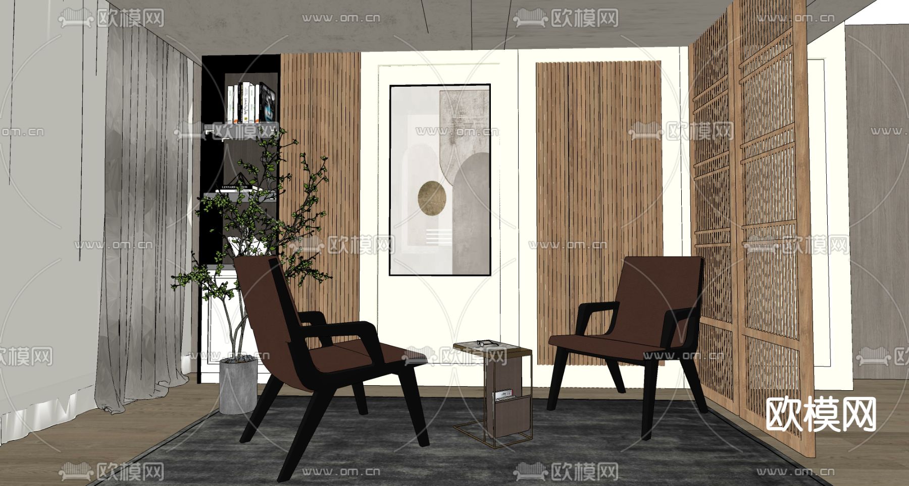 现代轻奢休闲椅su模型下载（渲染图1）