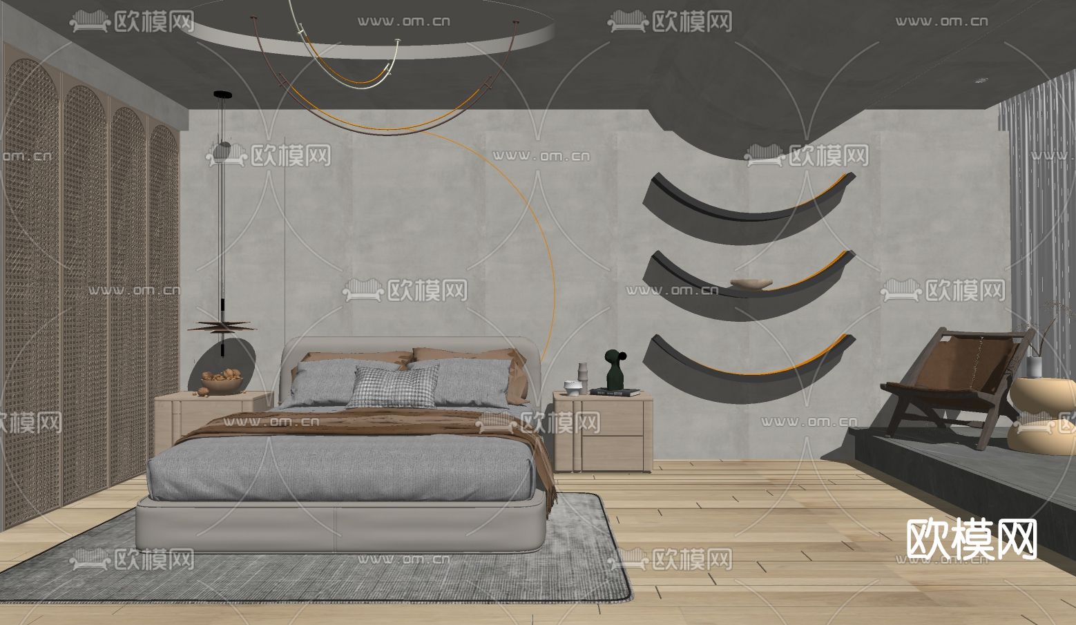 侘寂风卧室su模型下载（渲染图2）