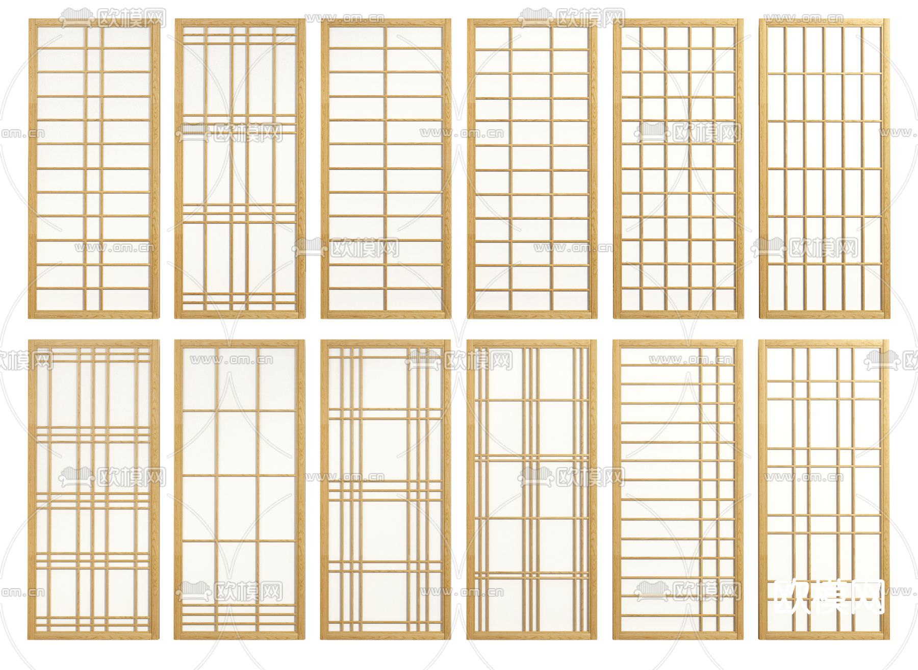 日式实木方格屏风隔断3d模型下载（渲染图1）