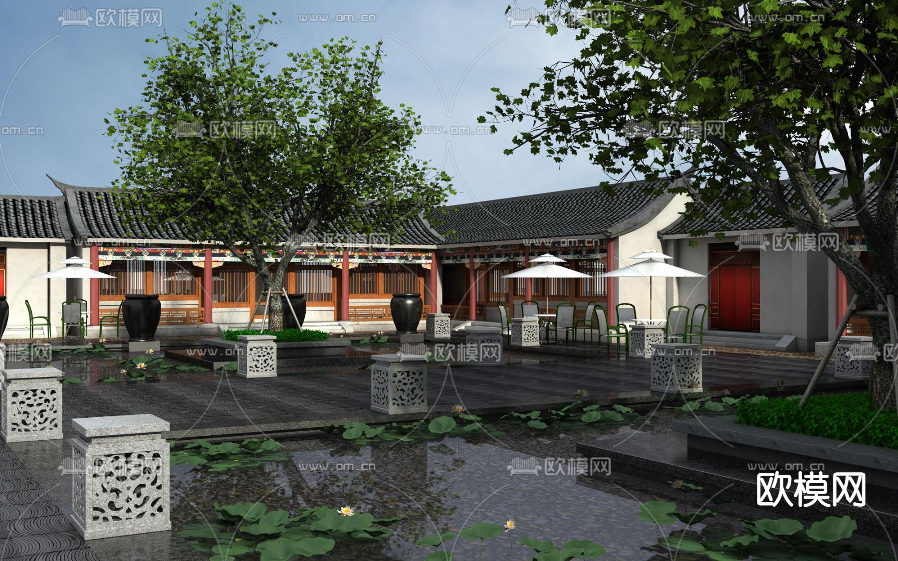 中式庭院园林景观3d模型