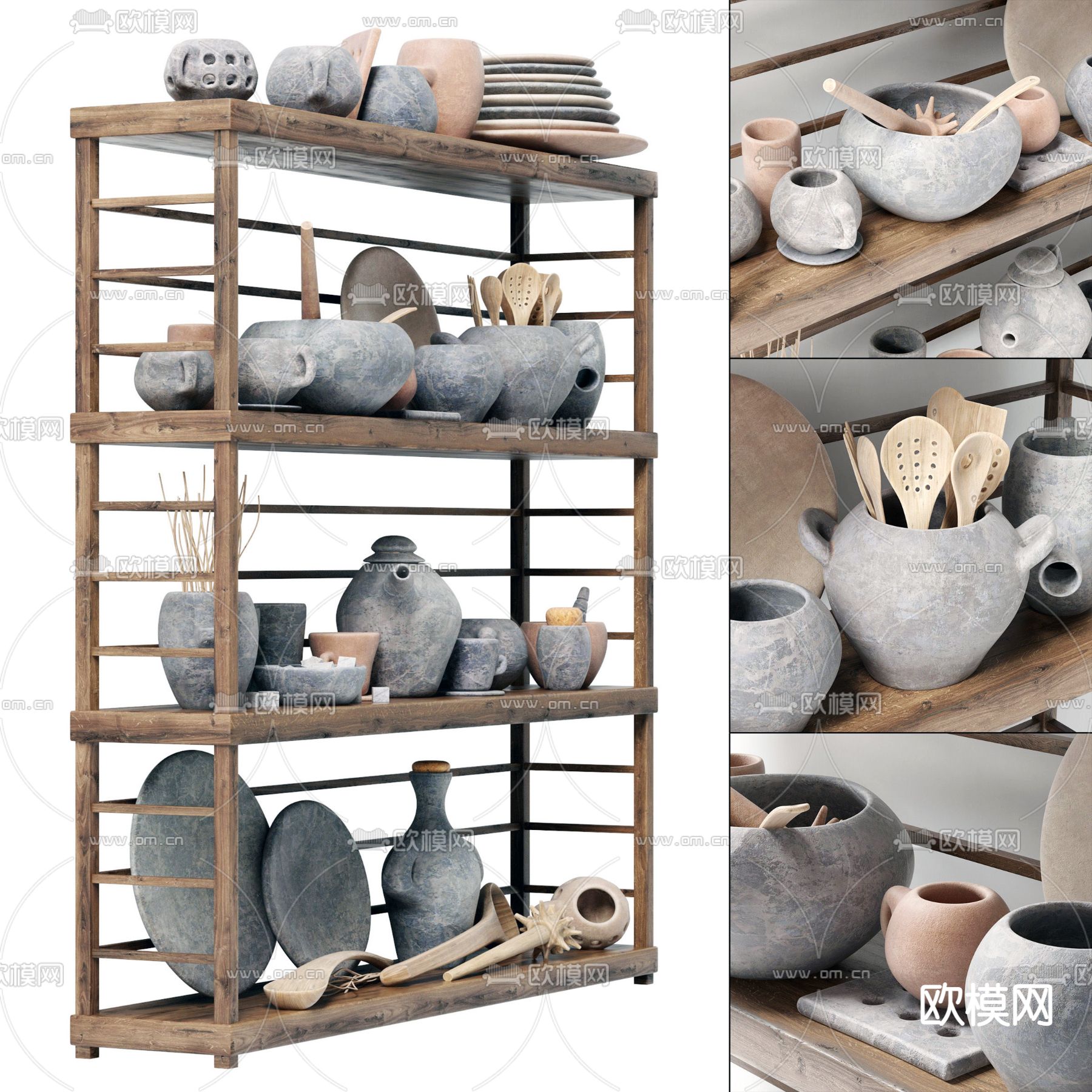 现代陶罐器皿工艺品3d模型下载（渲染图1）