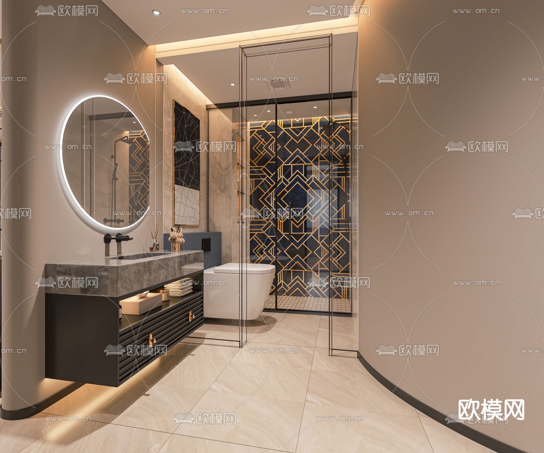 现代轻奢客餐厅3d模型下载（渲染图4）