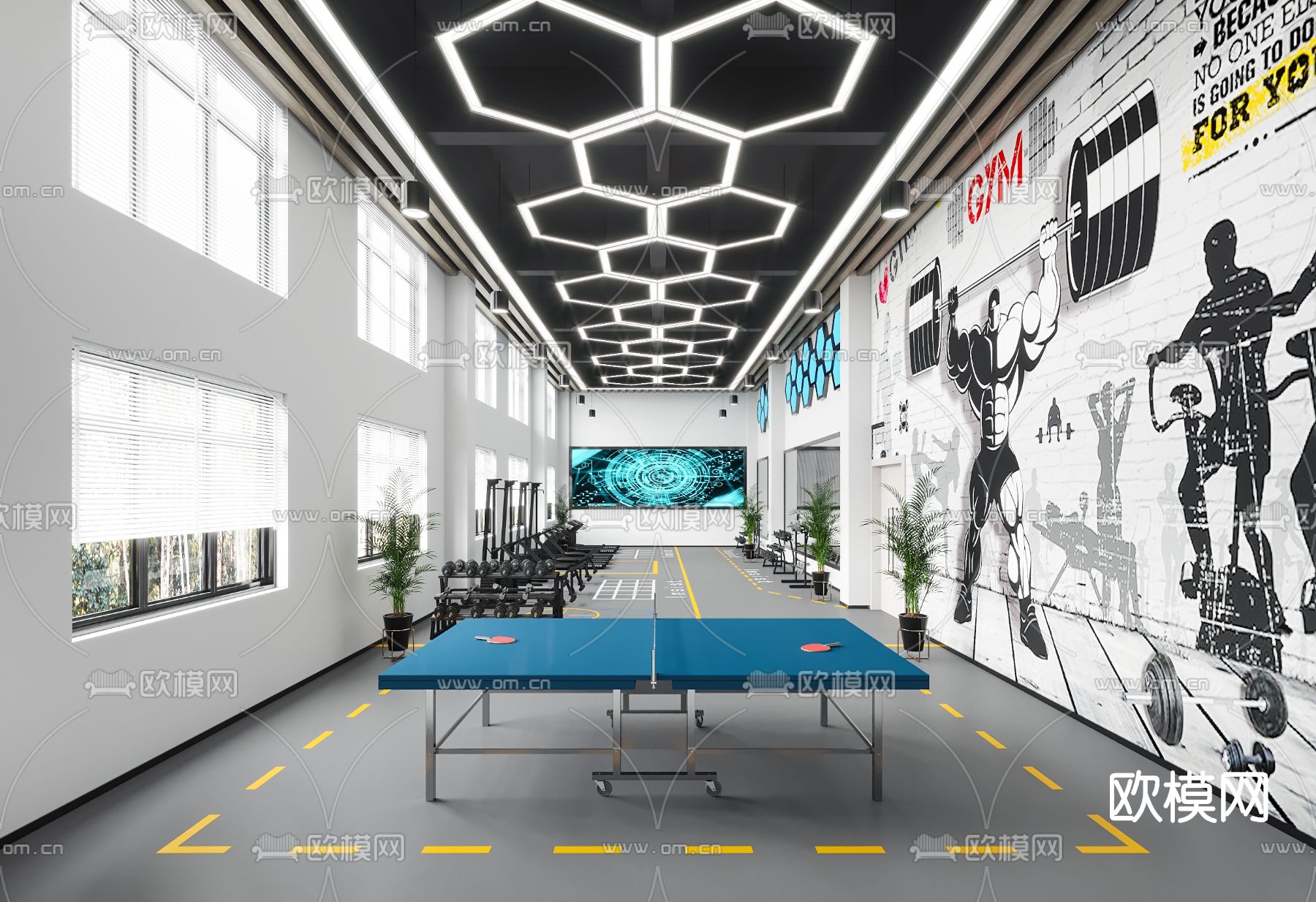 工业风健身房3d模型