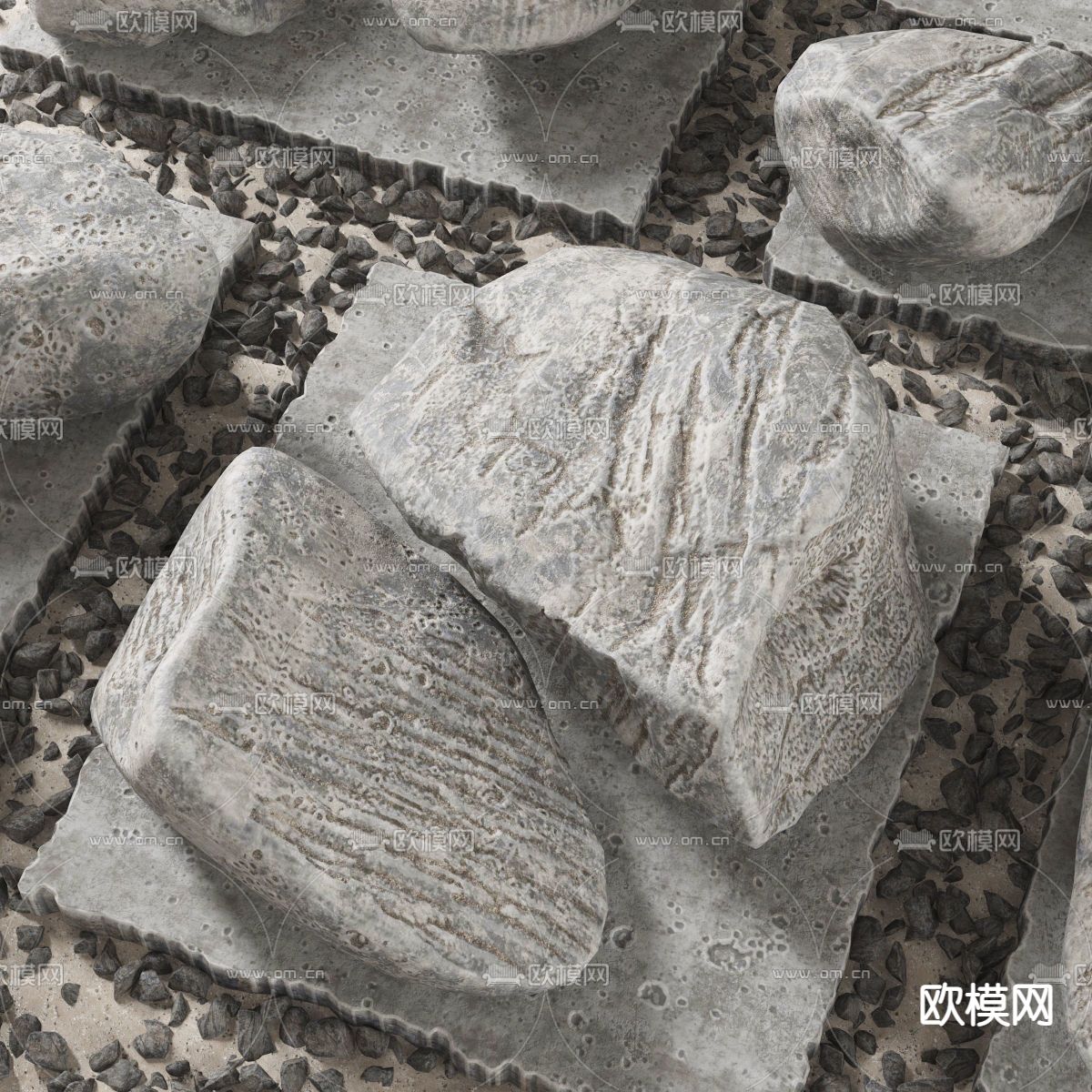 现代石头石块3d模型