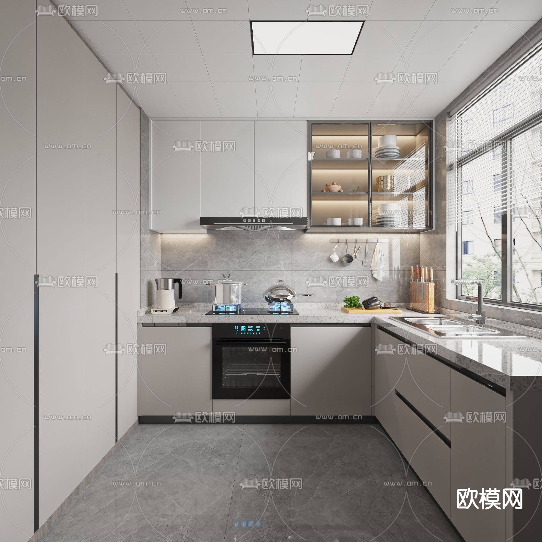 现代厨房3d模型下载