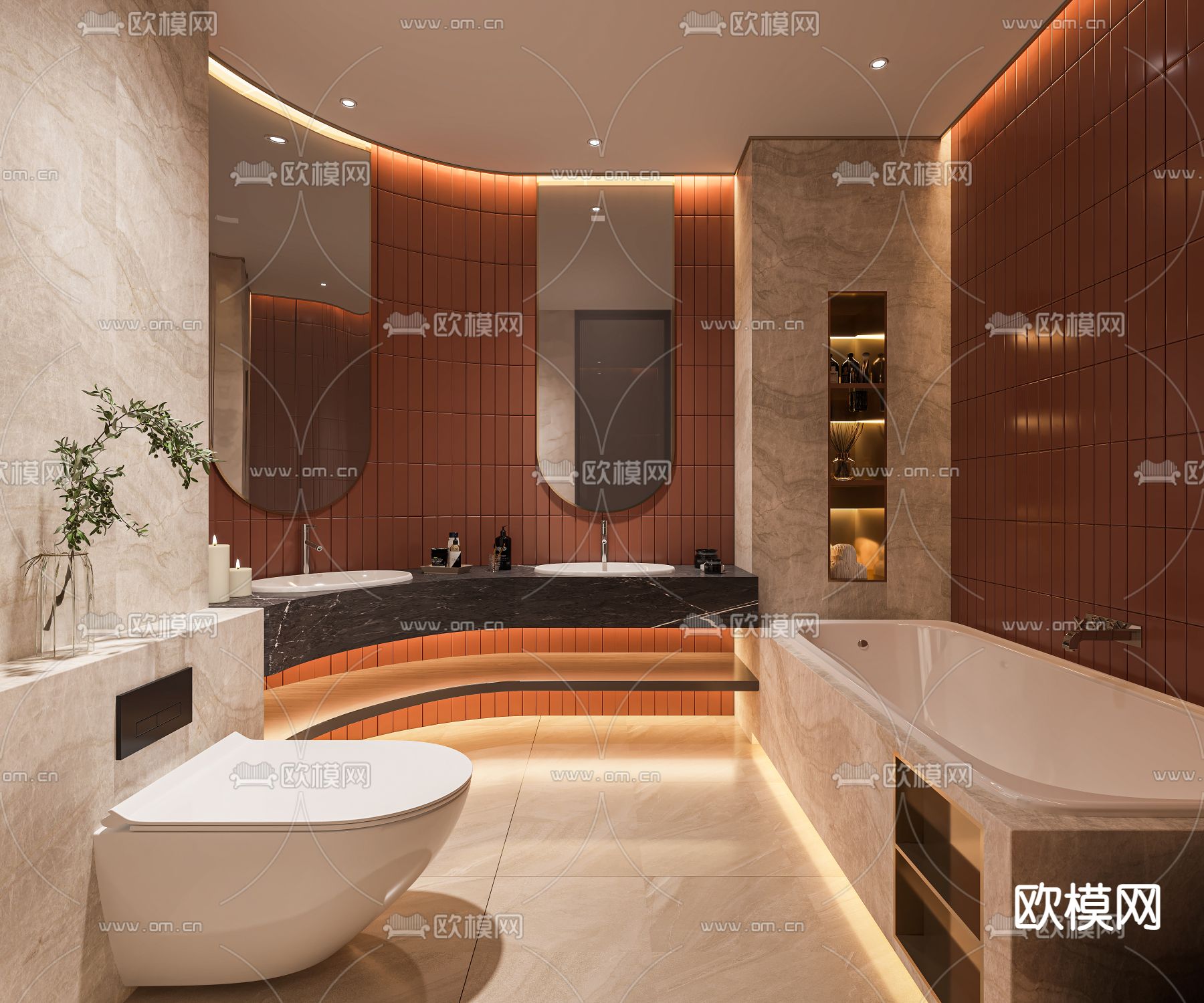 现代轻奢客餐厅3d模型下载（渲染图3）