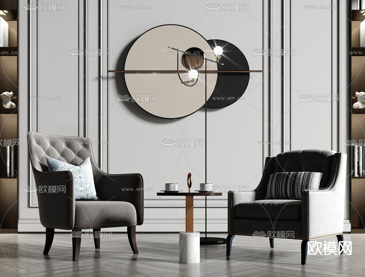 简欧轻奢休闲椅su模型下载（渲染图1）