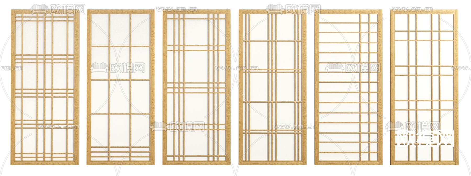 日式实木方格屏风隔断3d模型下载（渲染图3）