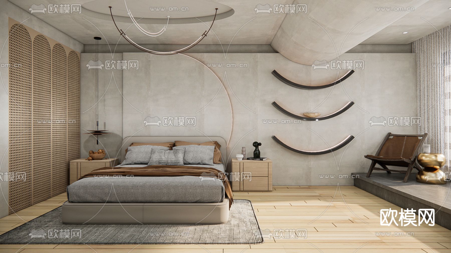 侘寂风卧室su模型下载（渲染图1）