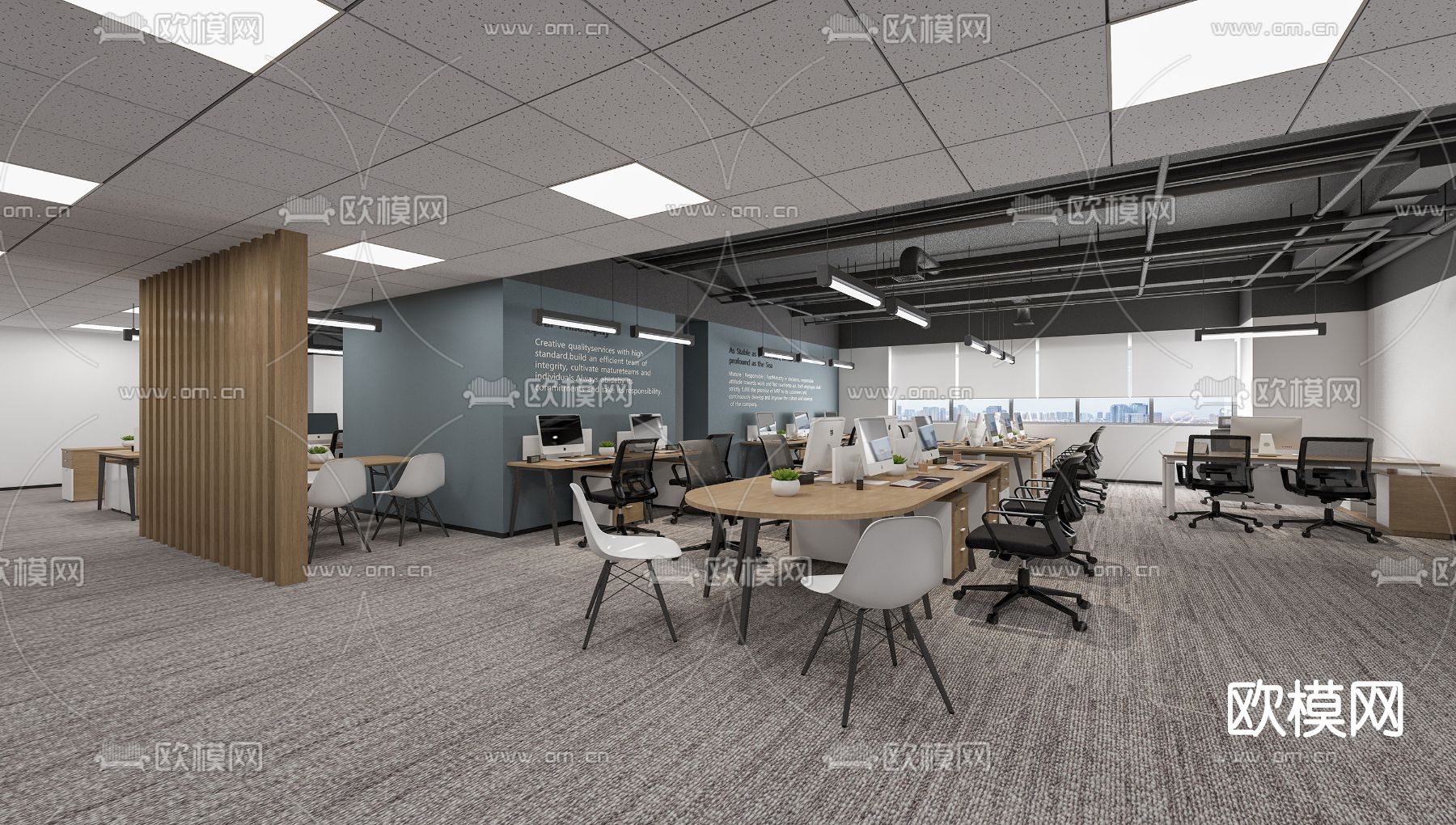 现代敞开式办公区3d模型下载_ID11398113_3dmax免费模型-欧模网