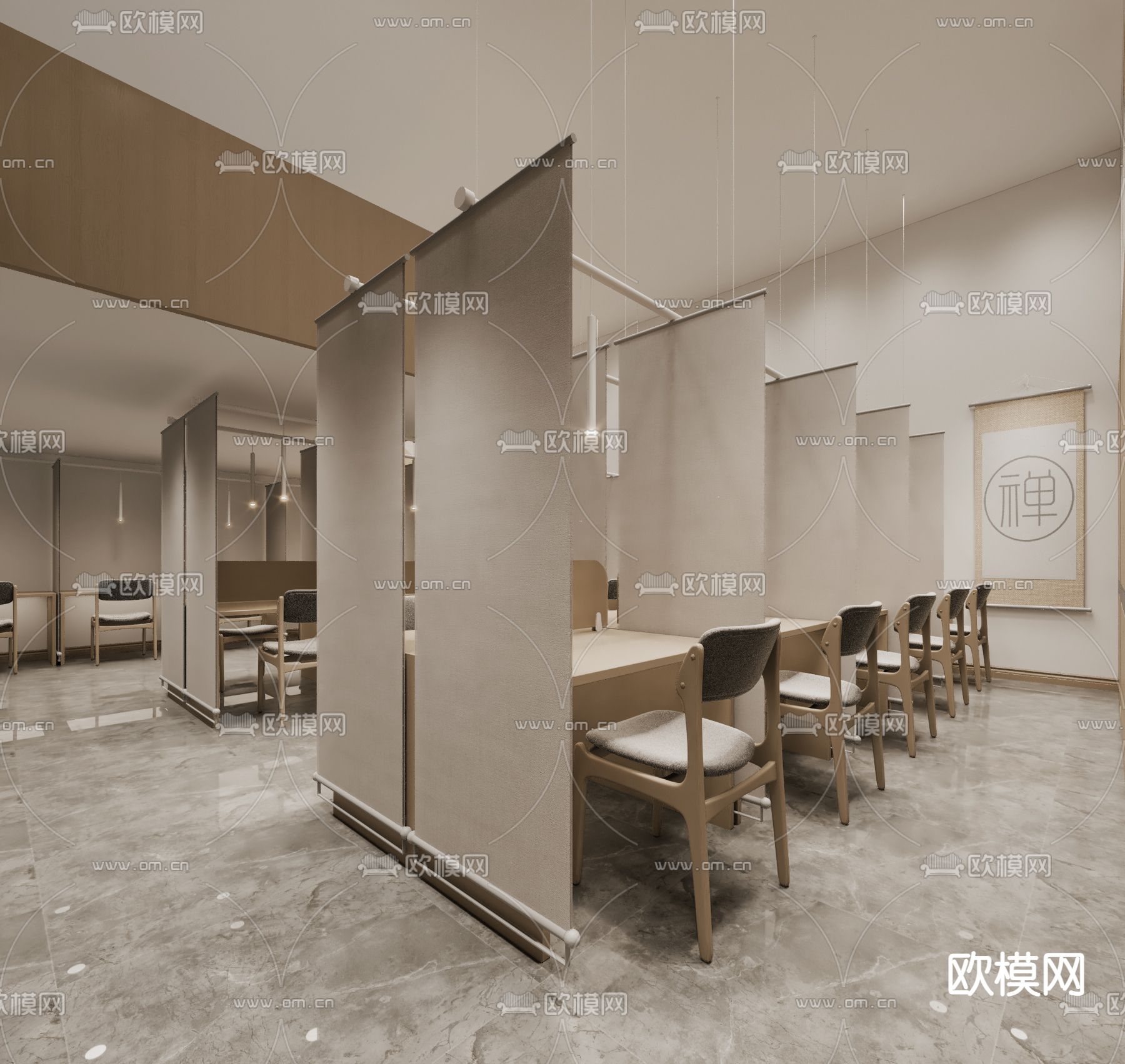新中式培训机构自习室3d模型