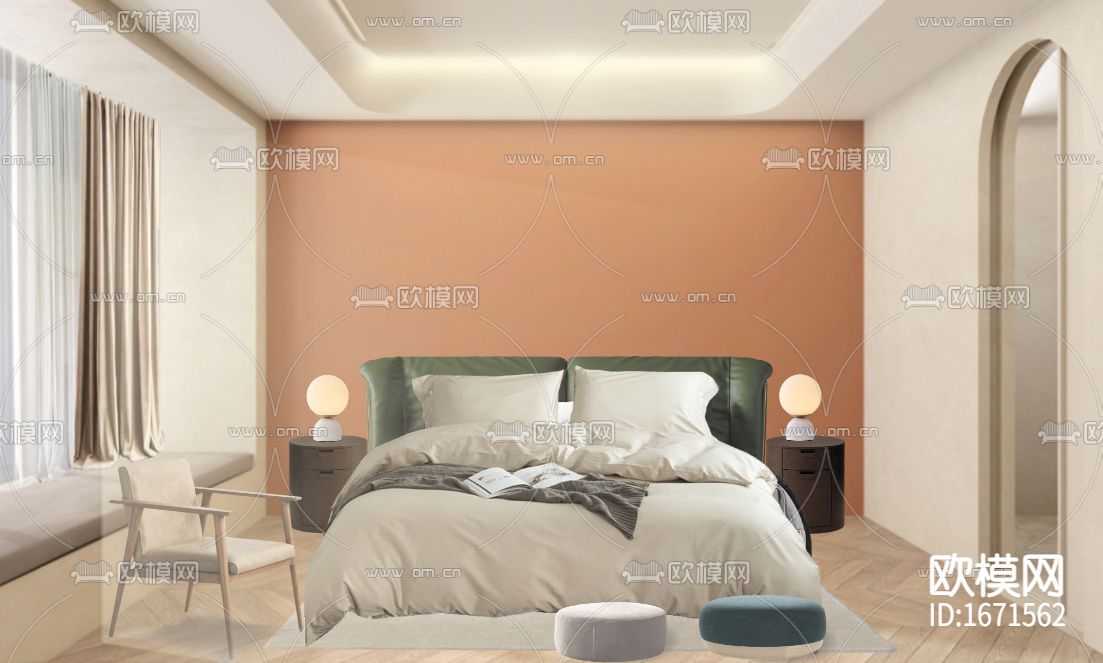 北欧轻奢创意爱马仕橙小清新卧室