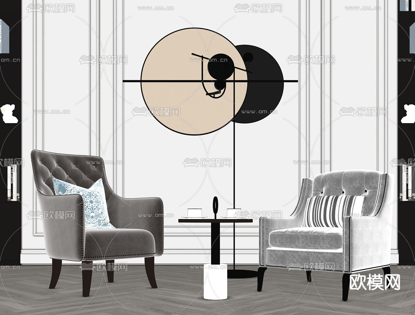 简欧轻奢休闲椅su模型下载（渲染图2）