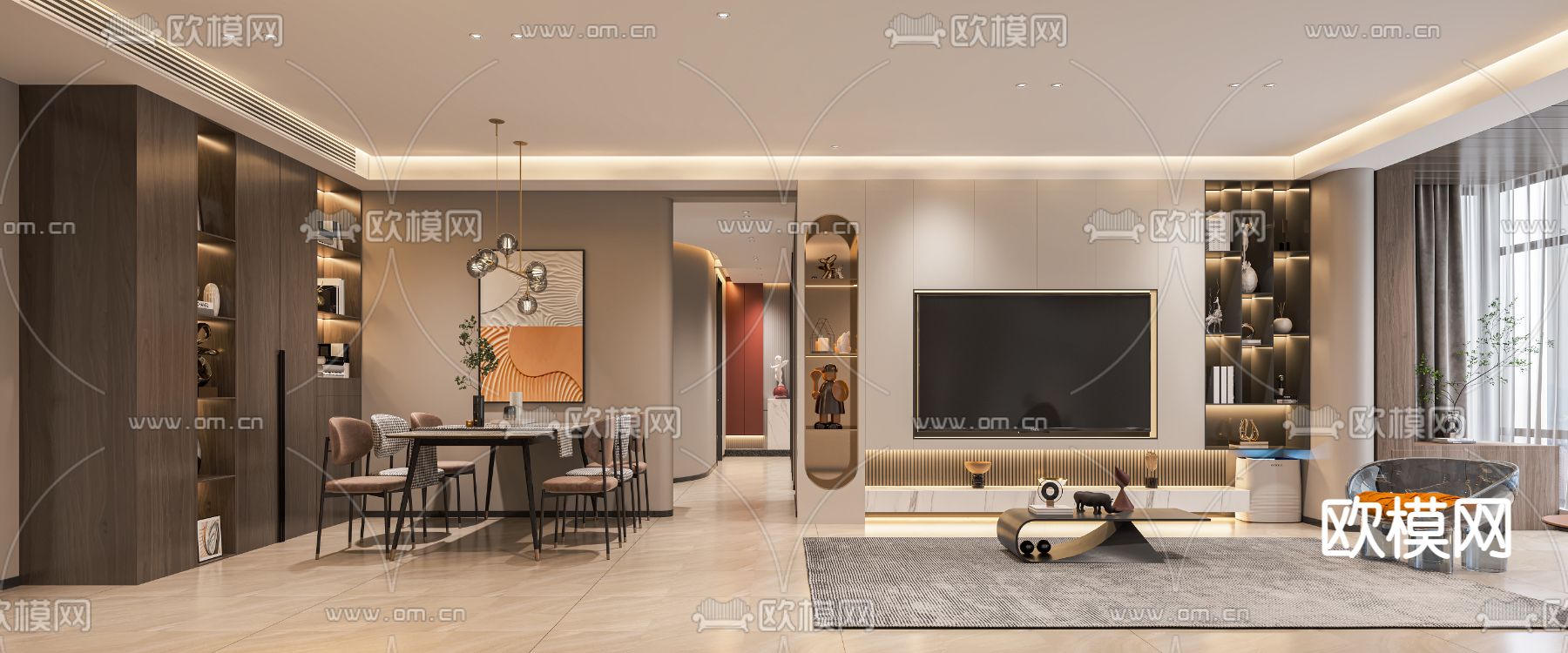 现代轻奢客餐厅3d模型下载（渲染图2）