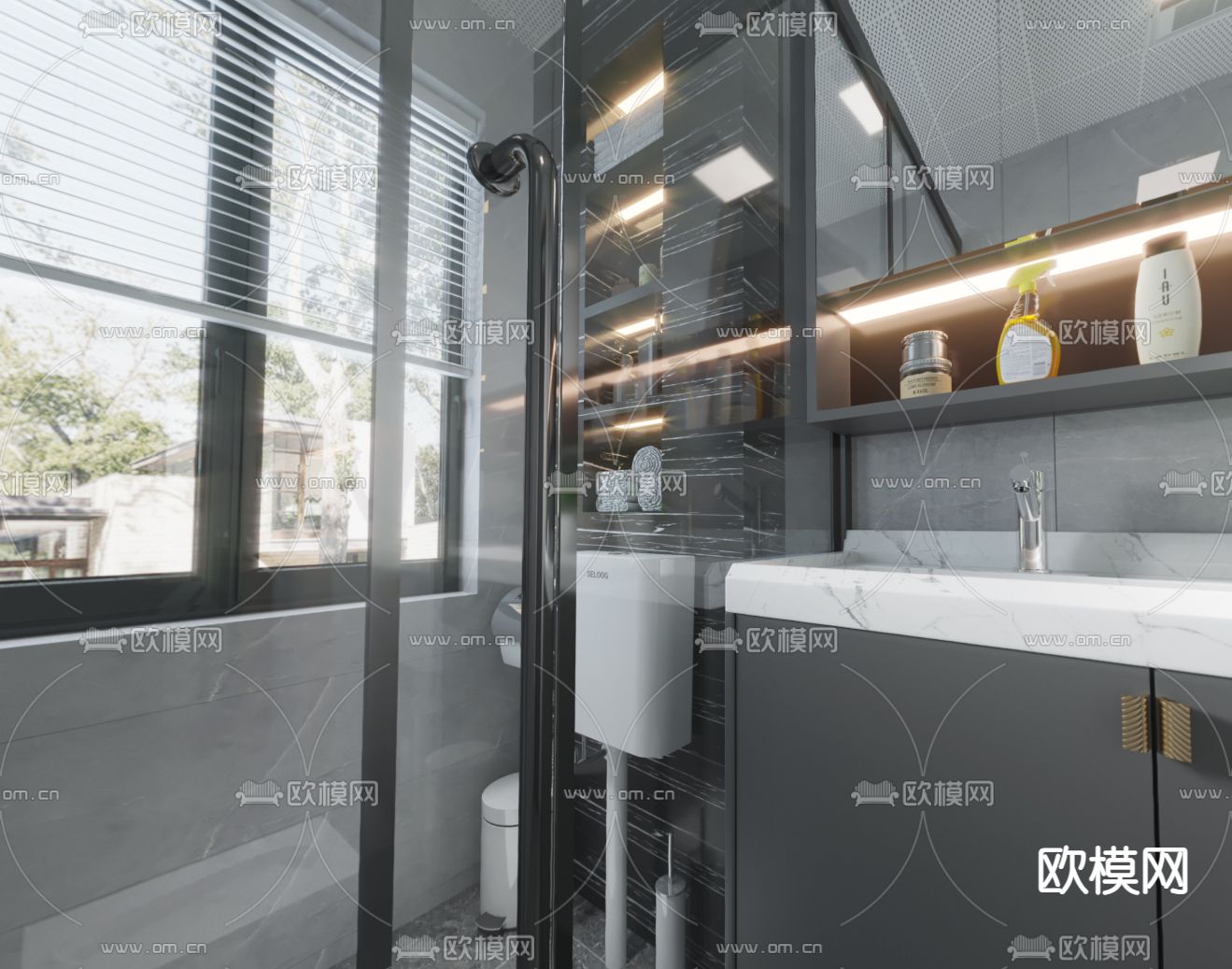 现代卫生间浴室cr全景3d模型