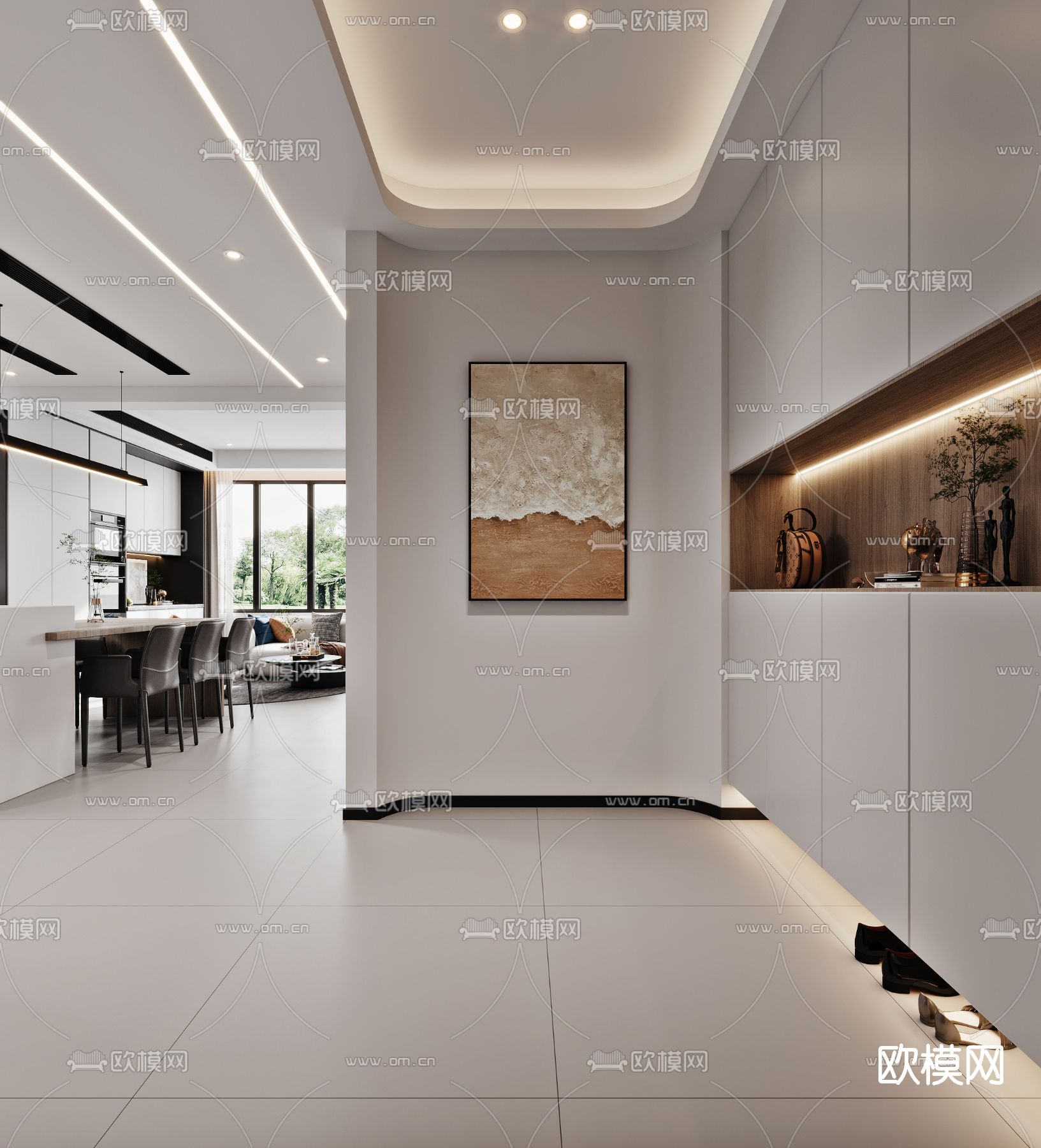 现代复式客厅餐厅3d模型