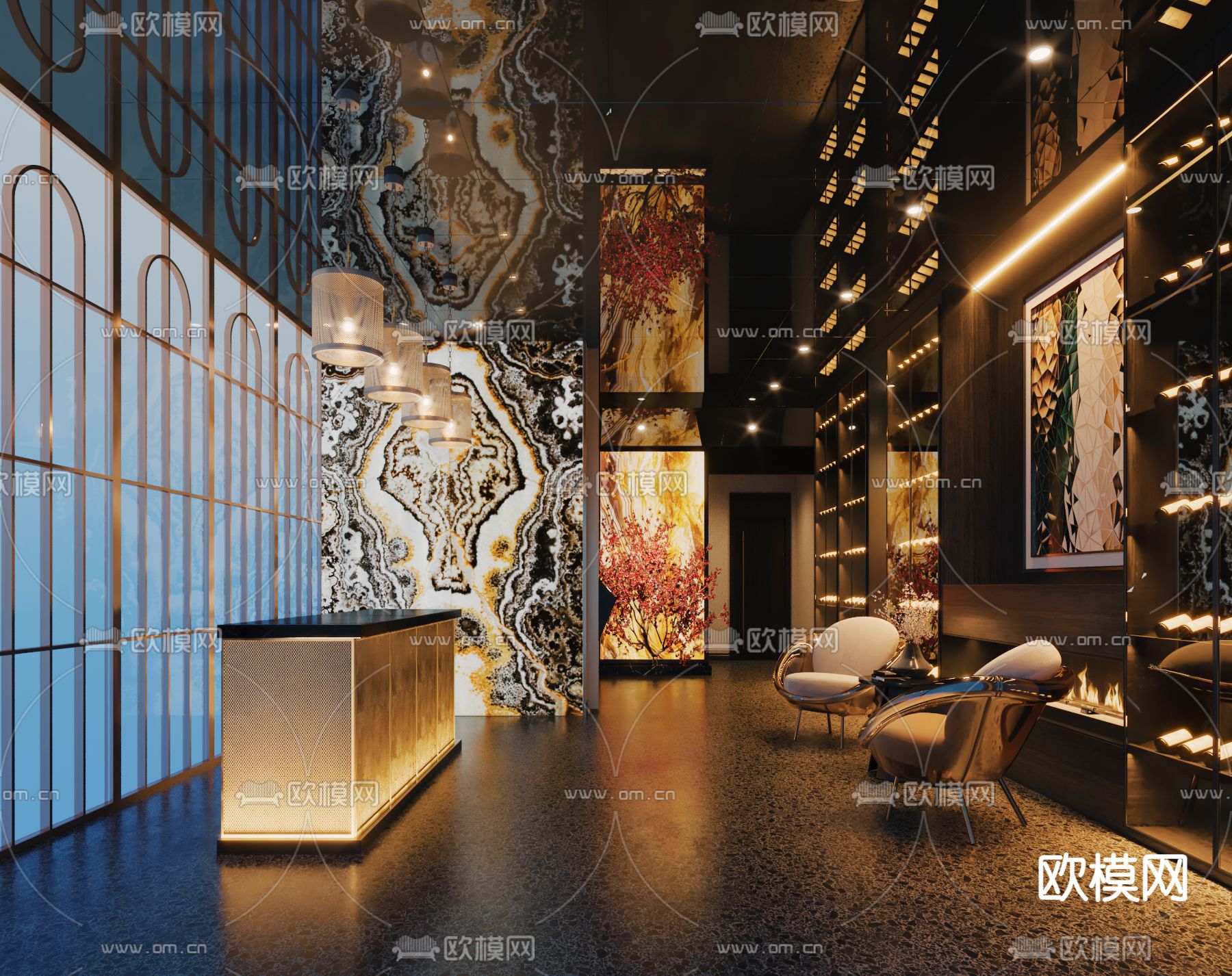 现代酒店大堂吧3d模型下载_ID11419778_3dmax免费模型-欧模网