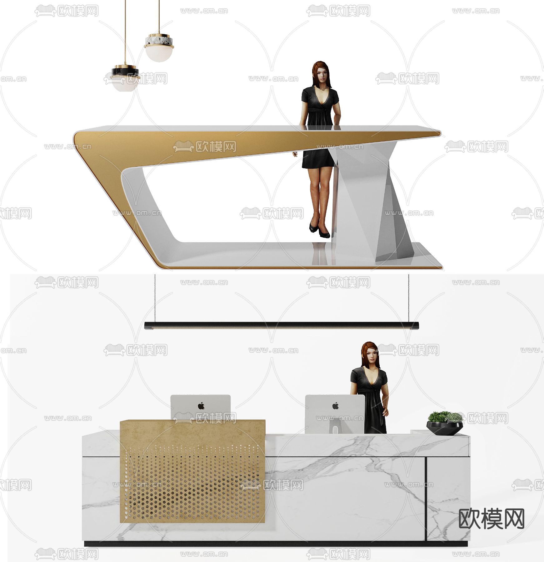 现代前台接待台3d模型下载_ID11422680_3dmax免费模型-欧模网