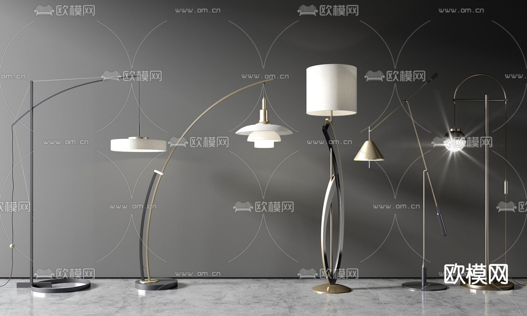 现代轻奢落地灯su模型下载（渲染图1）