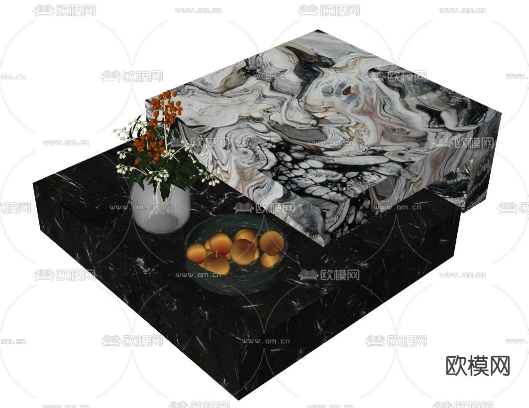 现代方形茶几su模型下载（渲染图2）