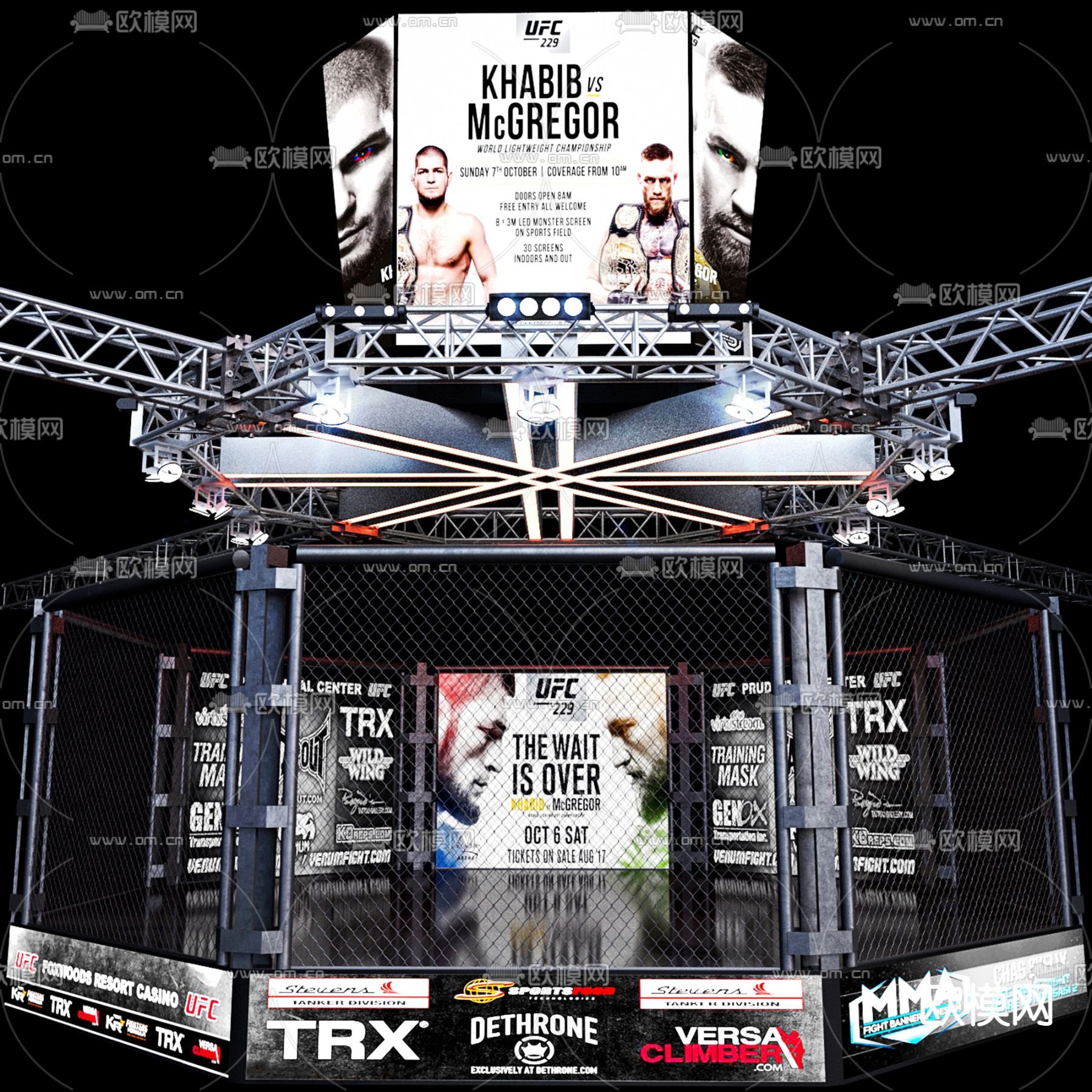 工业风拳击擂台舞台3d模型下载（渲染图1）