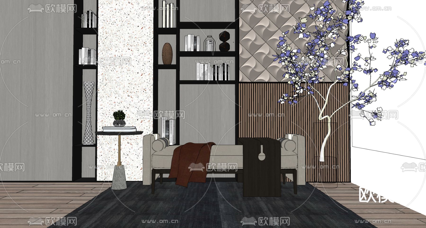 现代轻奢沙发凳su模型下载（渲染图2）