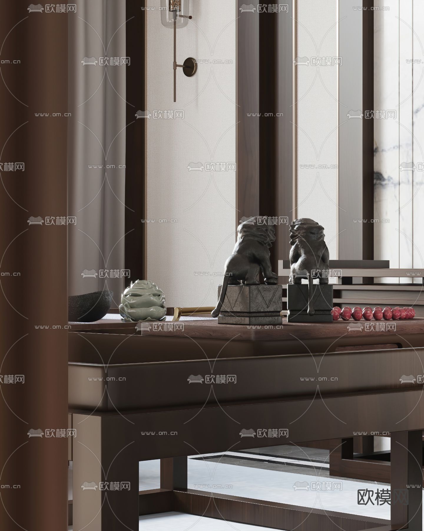 新中式客厅餐厅3d模型