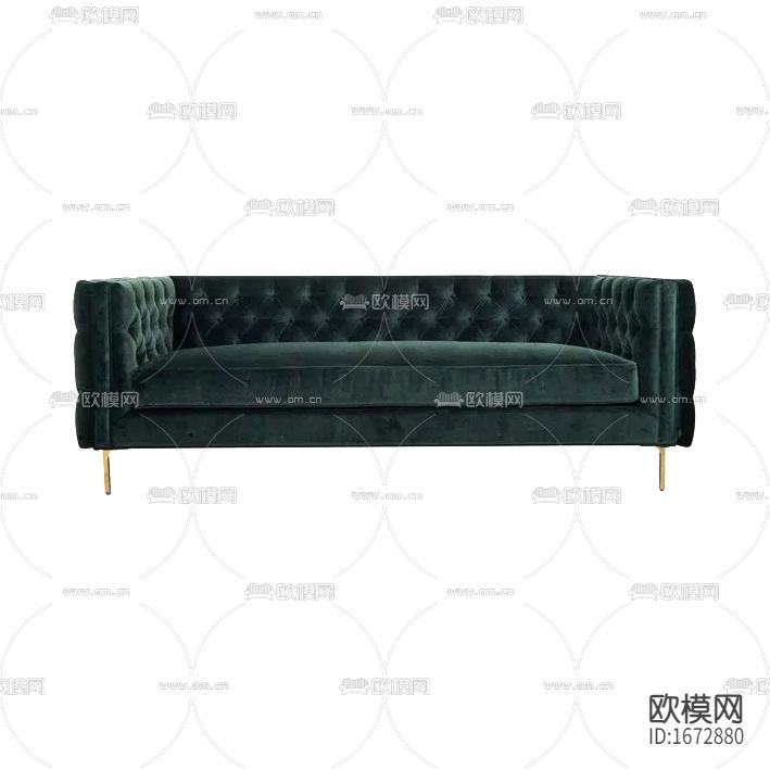 美式轻奢绿色绒布三人沙发下载