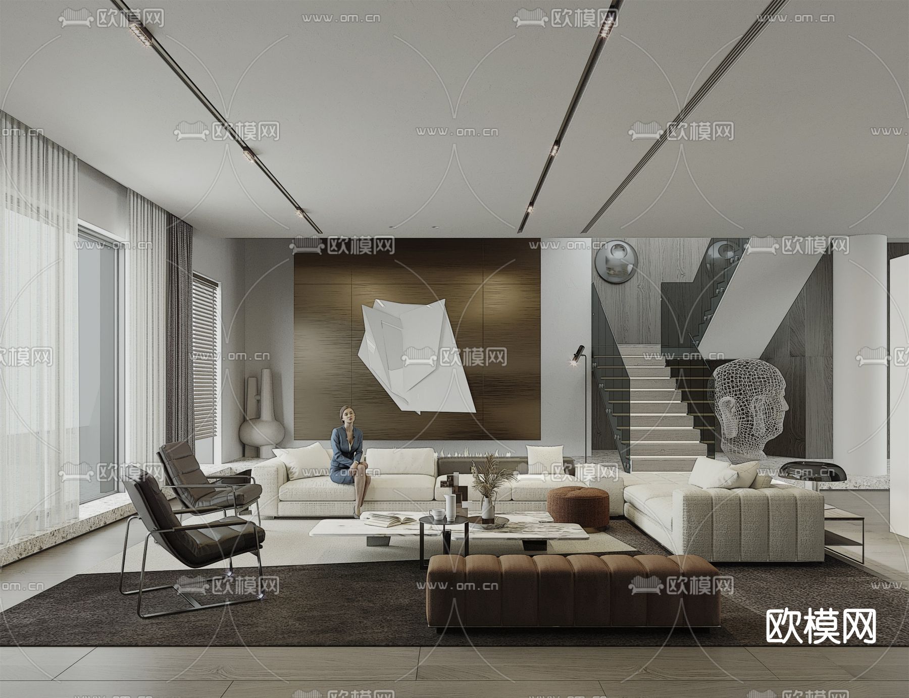 现代布艺转角沙发组合su模型下载