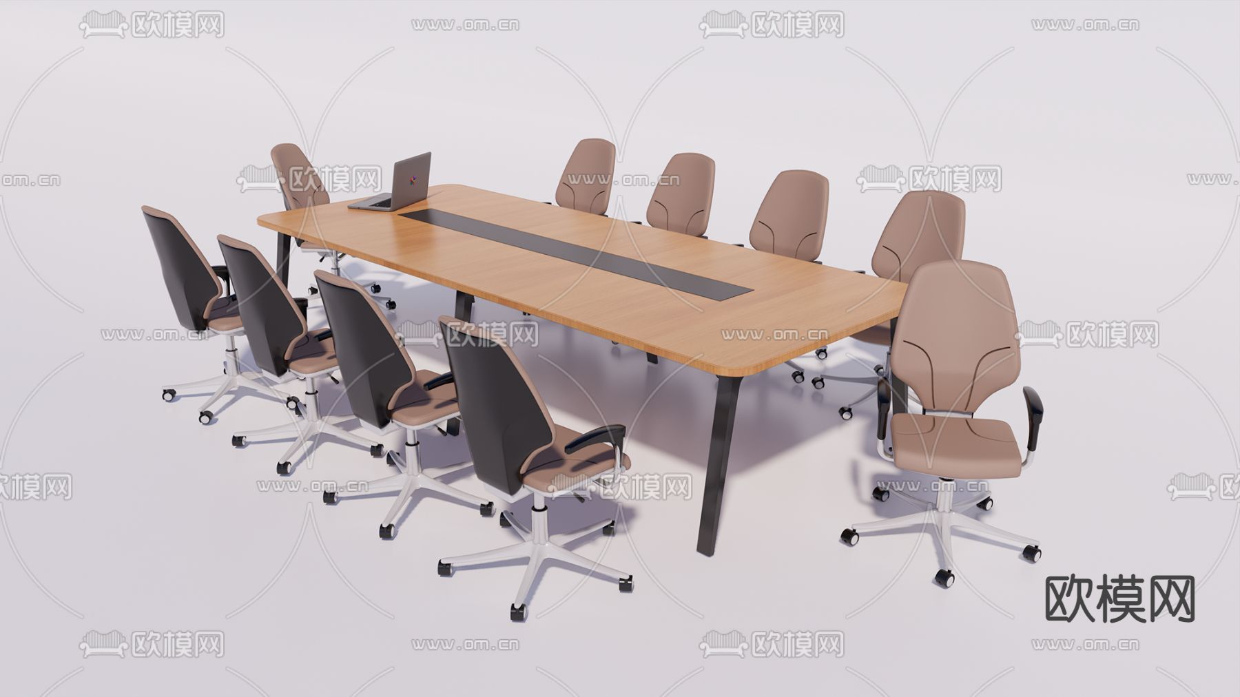 北欧实木会议桌椅su模型下载（渲染图1）