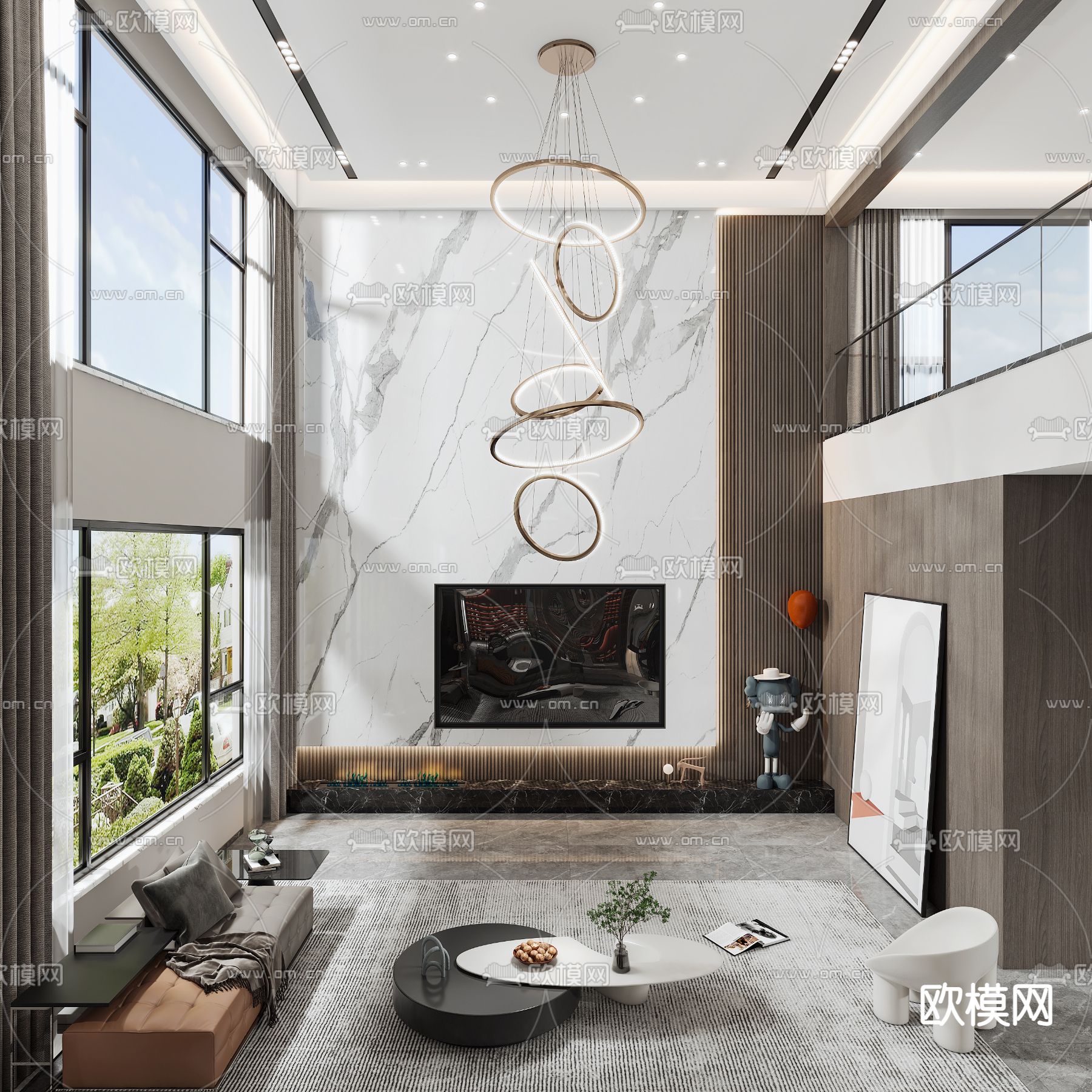 现代轻奢别墅大堂餐厅3d模型