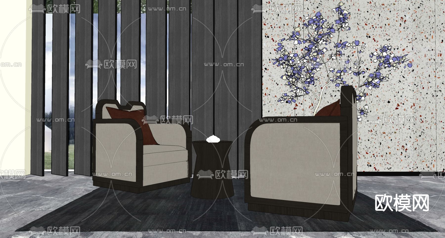 现代轻奢单人沙发su模型下载（渲染图2）