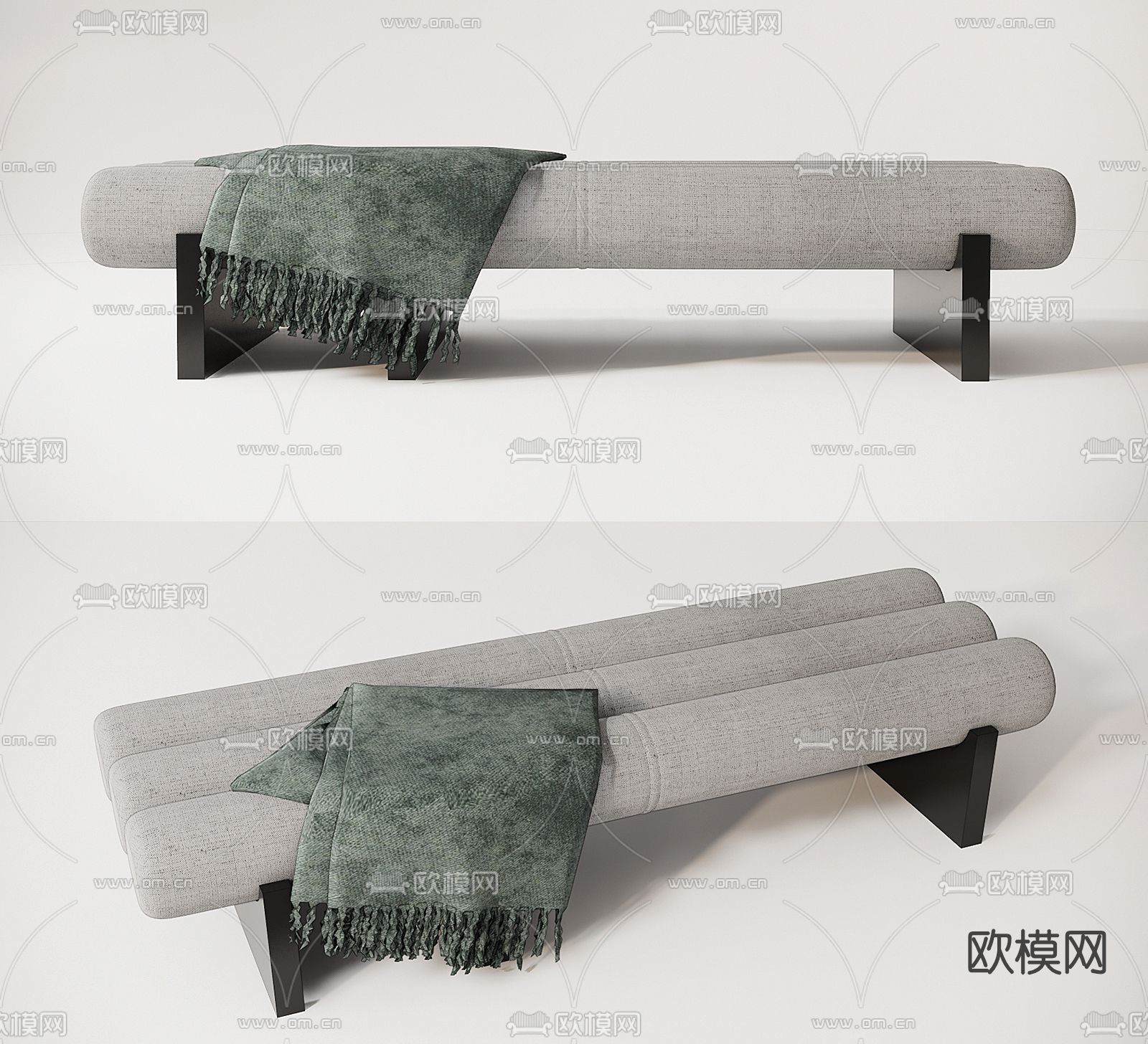 现代布艺床尾凳脚踏su模型下载（渲染图1）