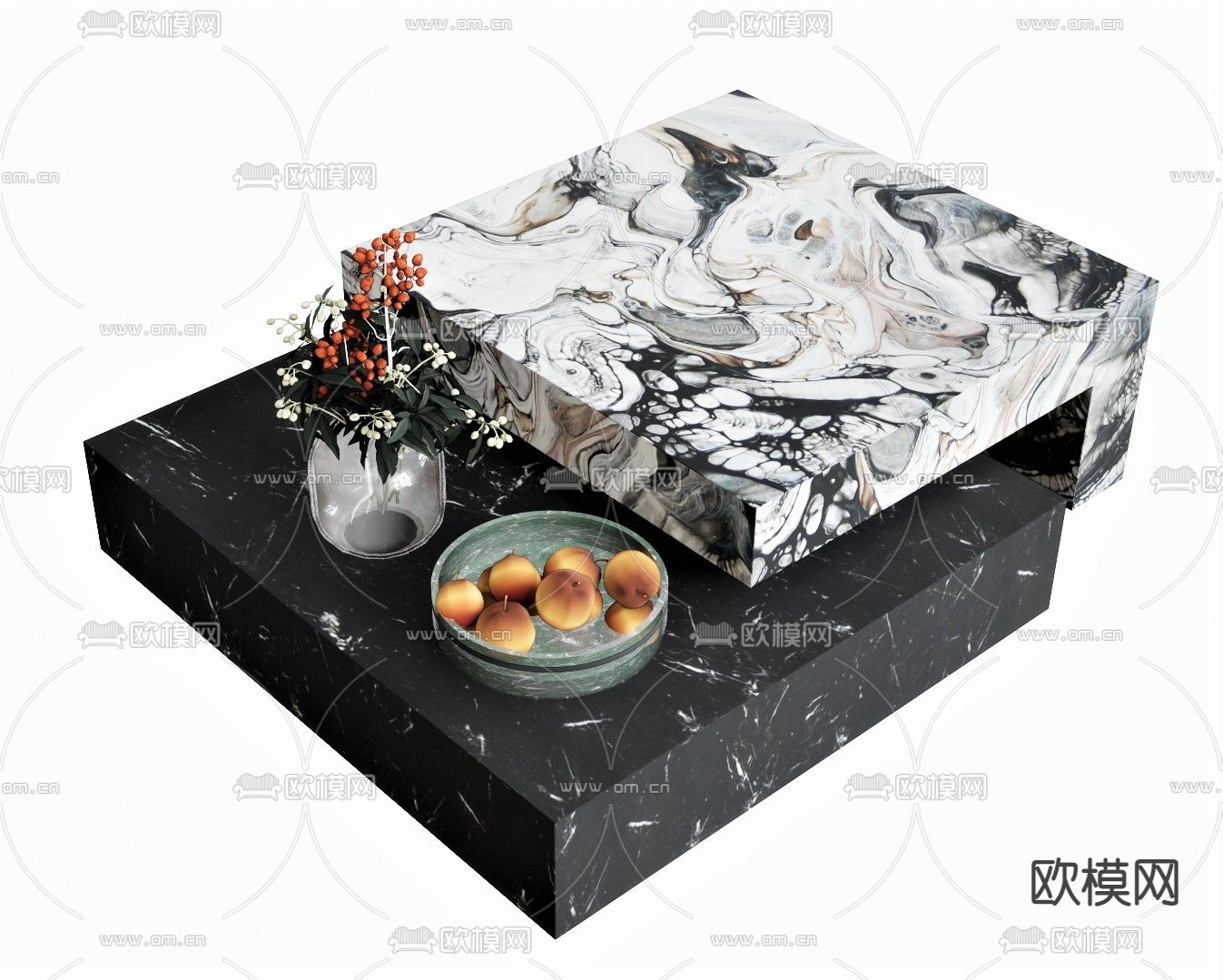 现代方形茶几su模型下载（渲染图1）