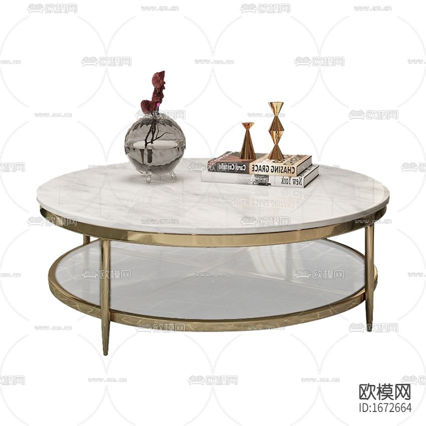 现代轻奢不锈钢大理石圆形茶几