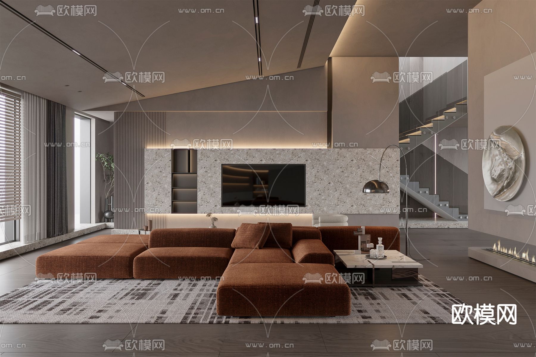 现代复式客厅3d模型