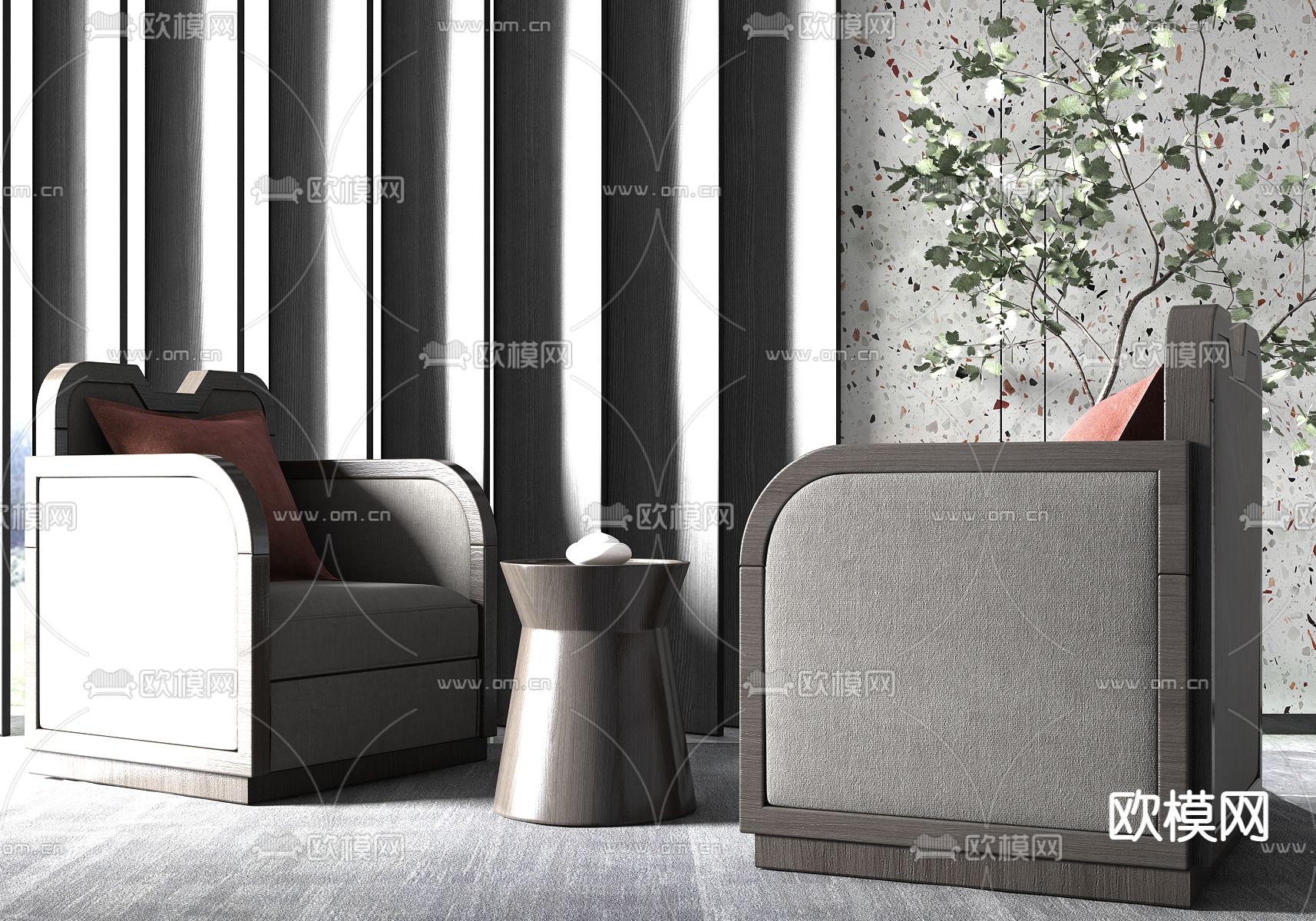 现代轻奢单人沙发su模型下载（渲染图1）