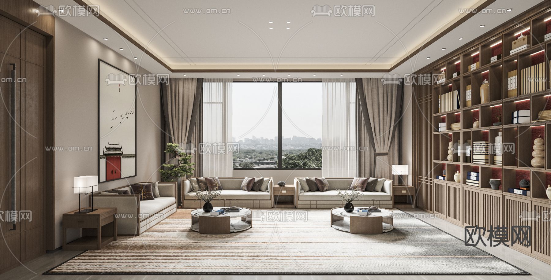 新中式会所会客室3d模型下载