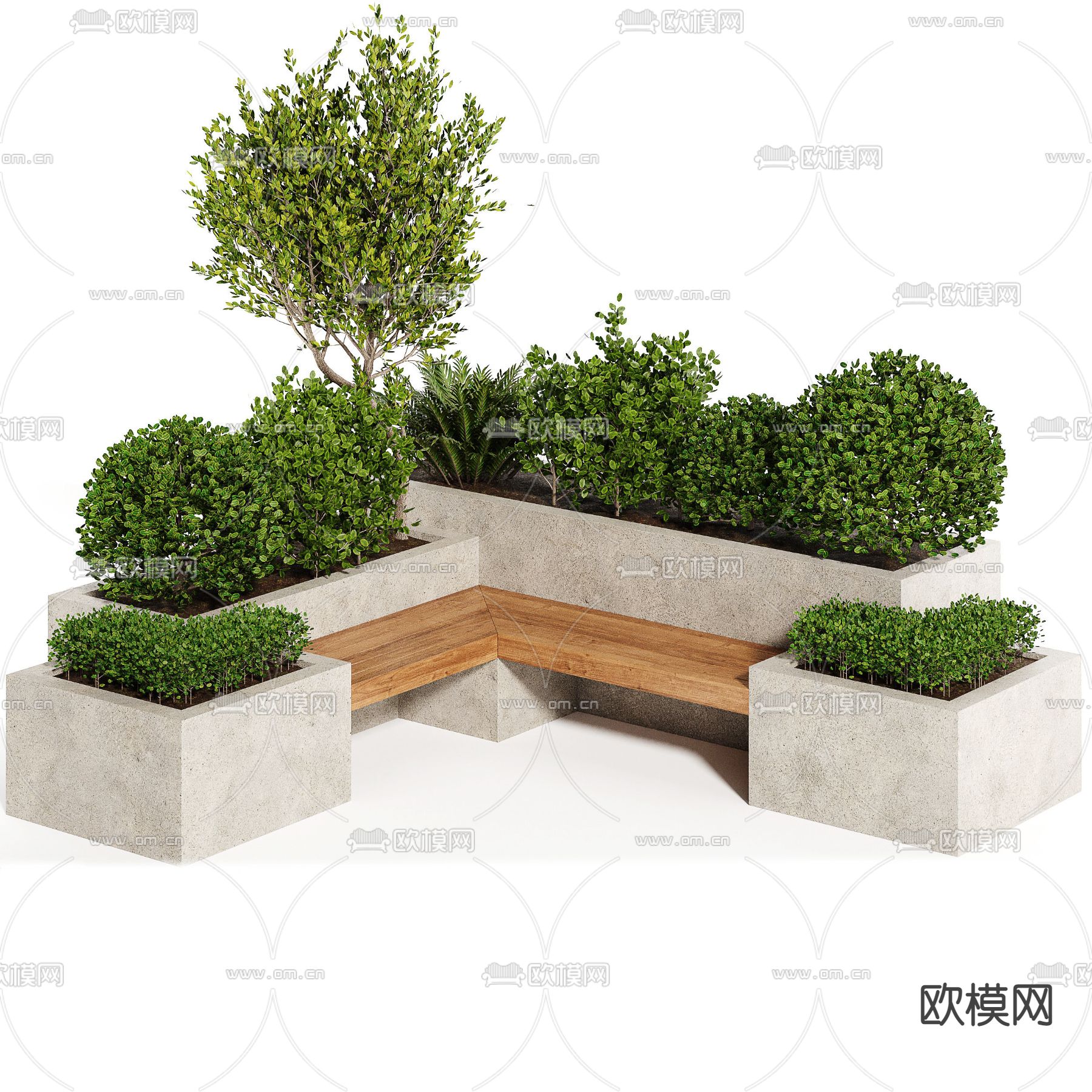 现代户外花坛座椅3d模型下载（渲染图1）