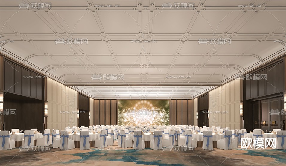 现代酒店宴会厅3d模型下载