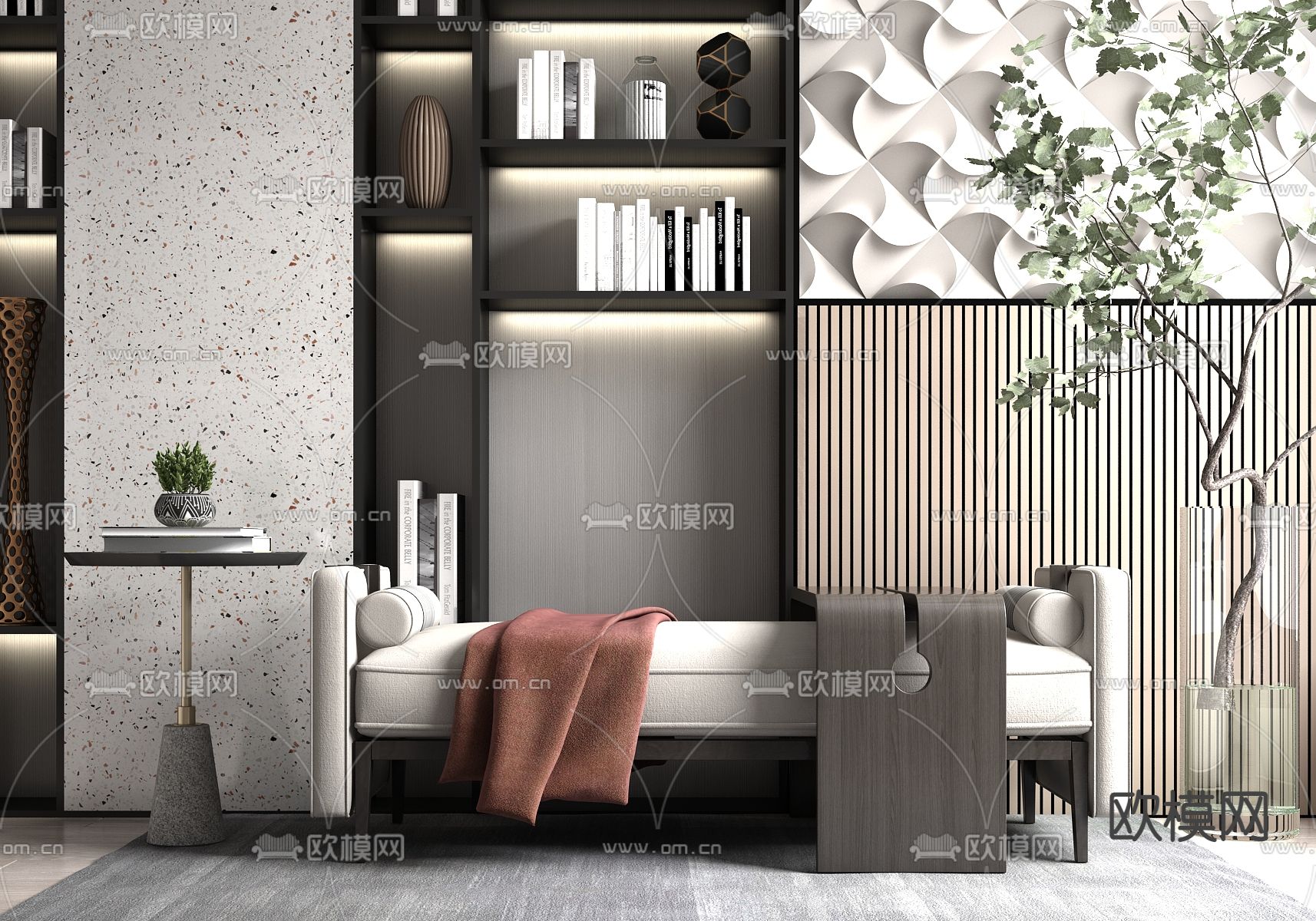 现代轻奢沙发凳su模型下载（渲染图1）