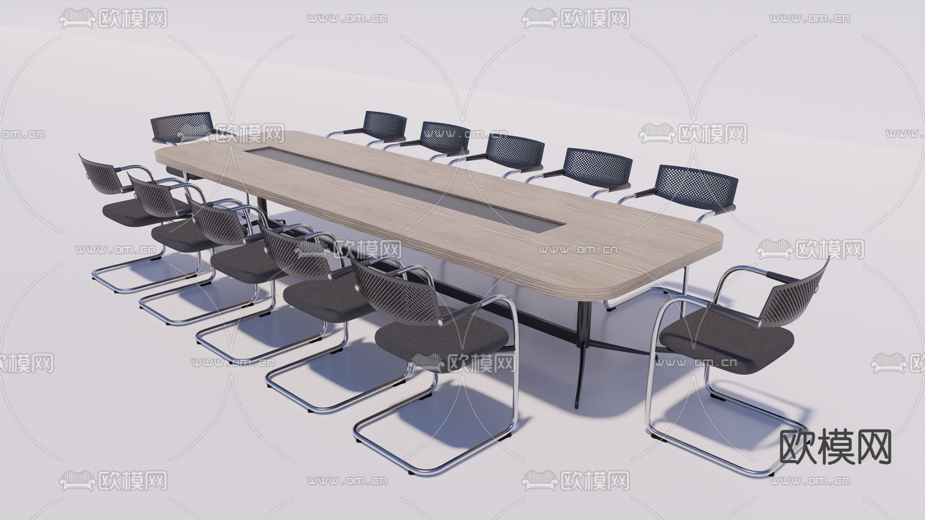 北欧实木会议桌椅su模型下载（渲染图1）