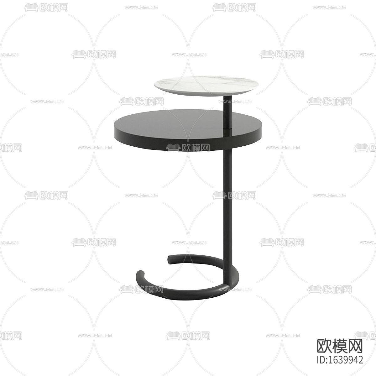 现代极简黑色实木大理石圆形边几