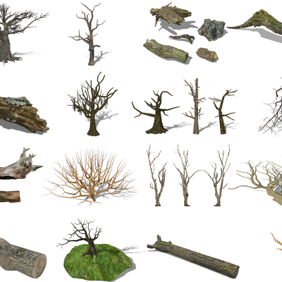  现代枯树树根枯枝su模型 