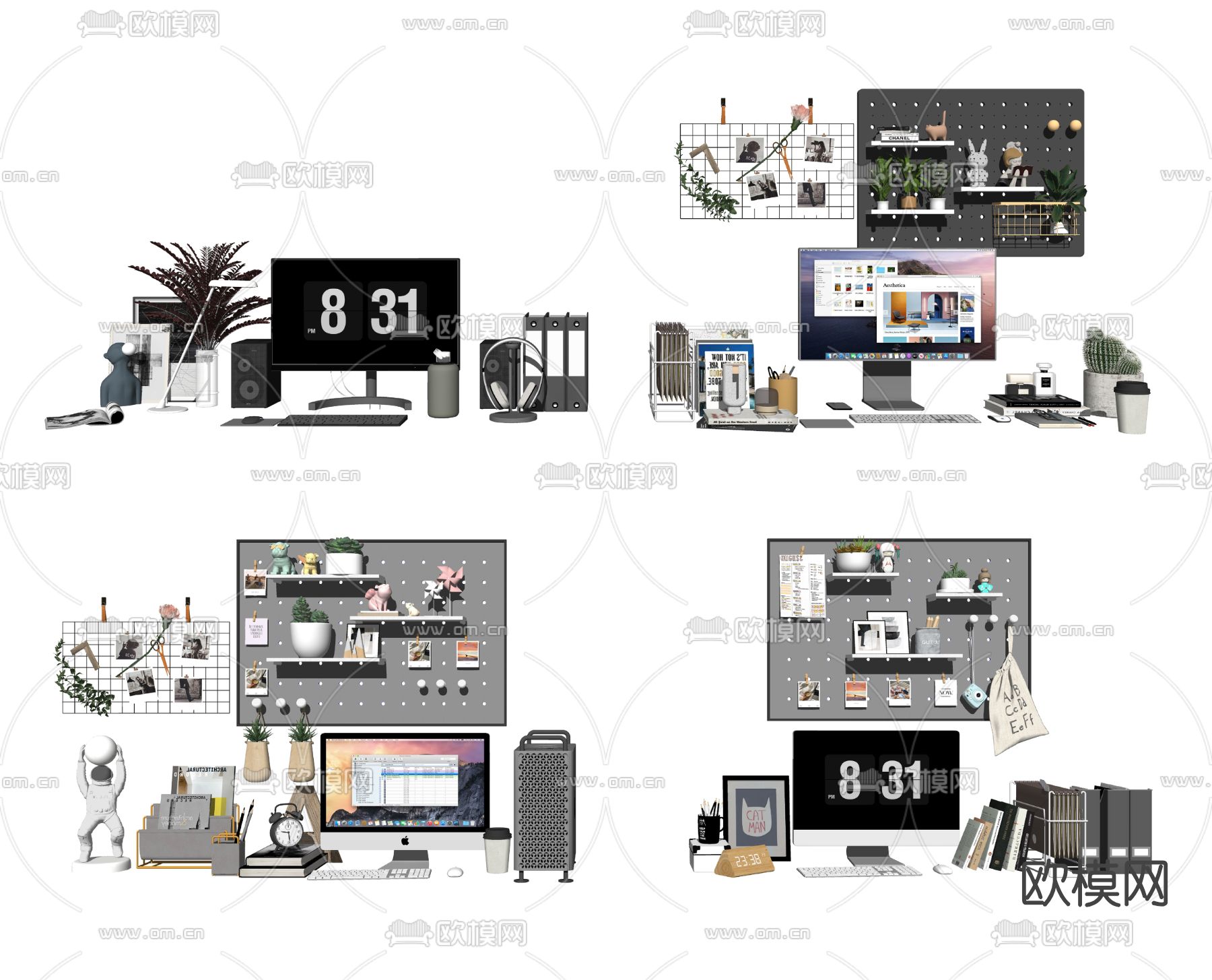 现代电脑文具办公用品su模型下载