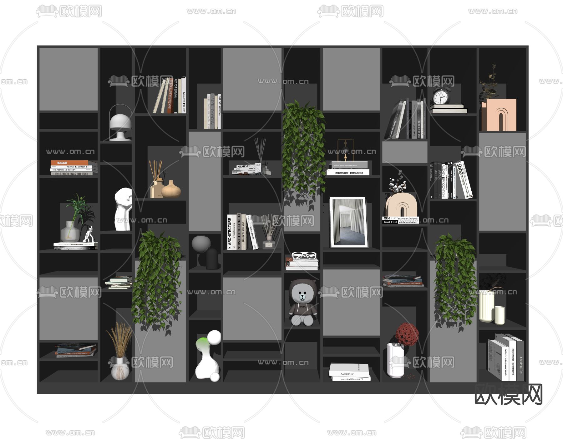 现代书柜书籍su模型下载